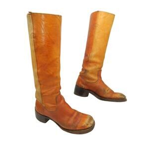 Vintage Frye Campus Color Block Leather Boots Size 7.5 Black Label